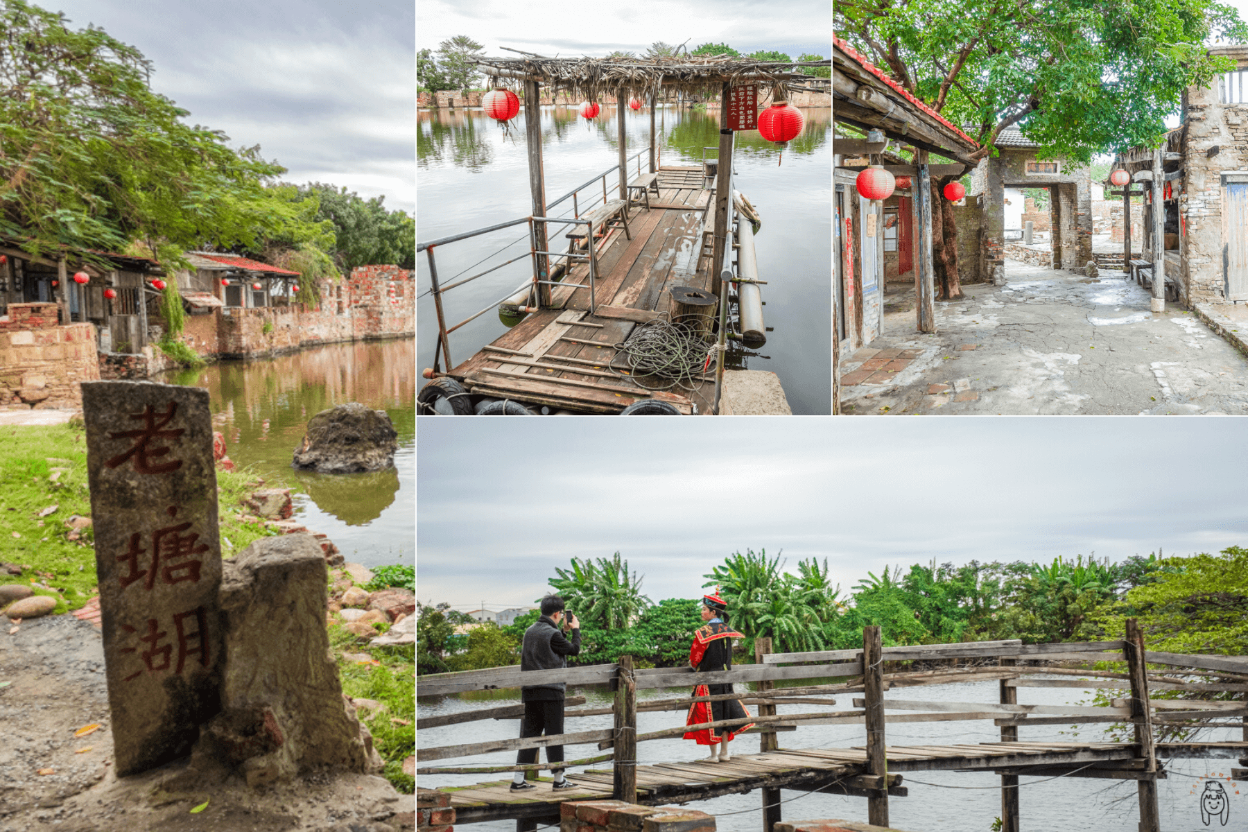 台南旅遊景點 學甲老塘湖藝術村，彷彿身處穿越古裝劇，可拉船體驗跟古裝租借，一窺古城風貌。